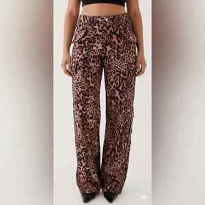 Peppermayo Greedy Animal Print Cargo Pants, size 18